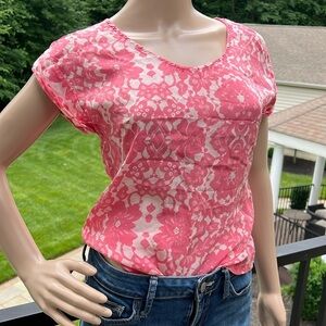 H&M pretty pink/beige faux lace print top